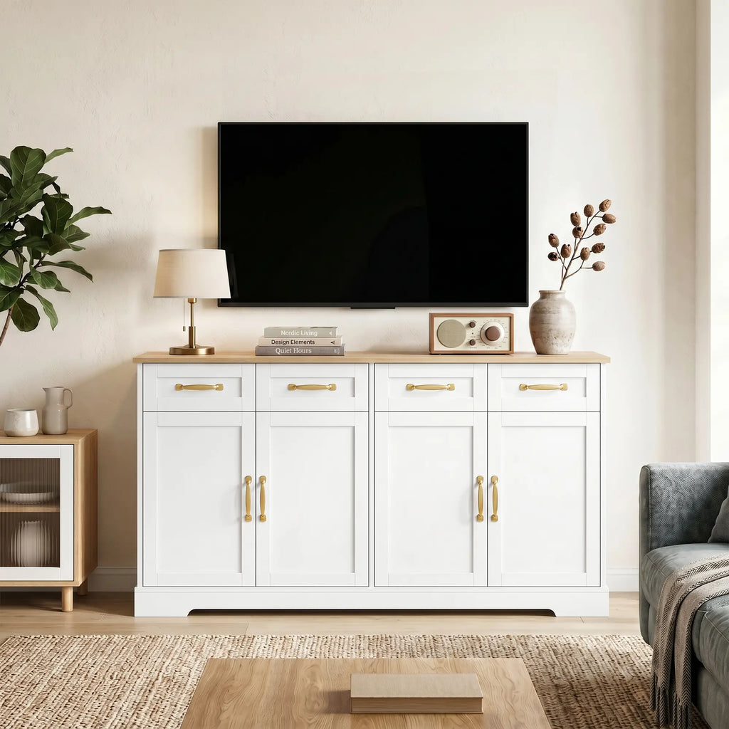 Sideboard Buffet Cabinet with Four Drawers and Adjustable Shelves