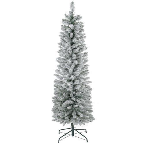 6 Foot Artificial Pencil Christmas Tree with Snow Flocked Tips