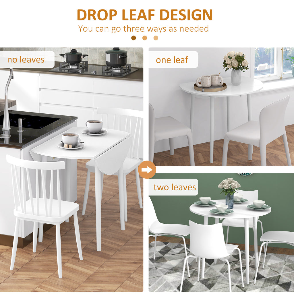 Round Drop Leaf Folding Dining Table for Four - White