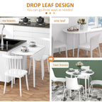 Round Drop Leaf Folding Dining Table for Four - White