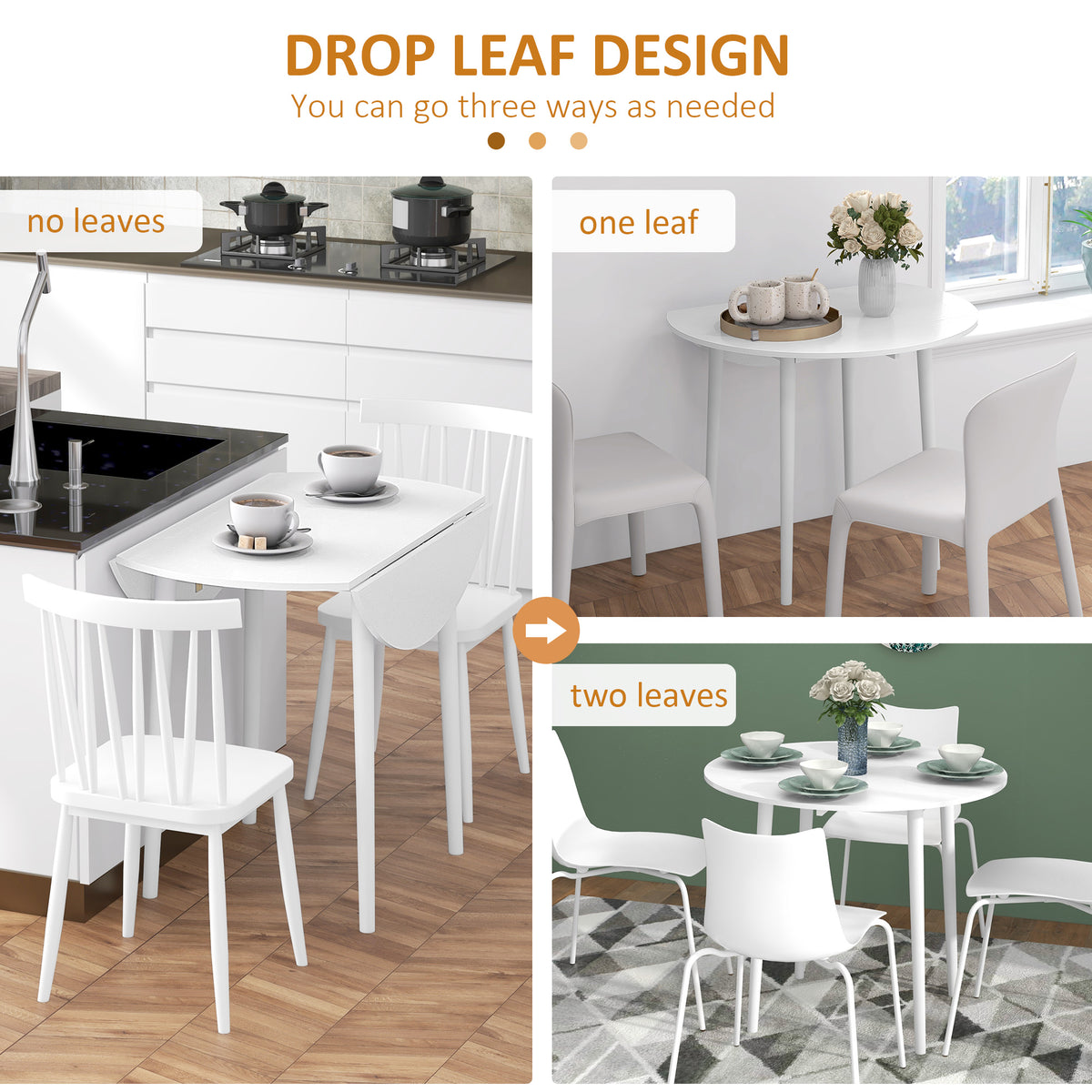 Round Drop Leaf Folding Dining Table for Four - White