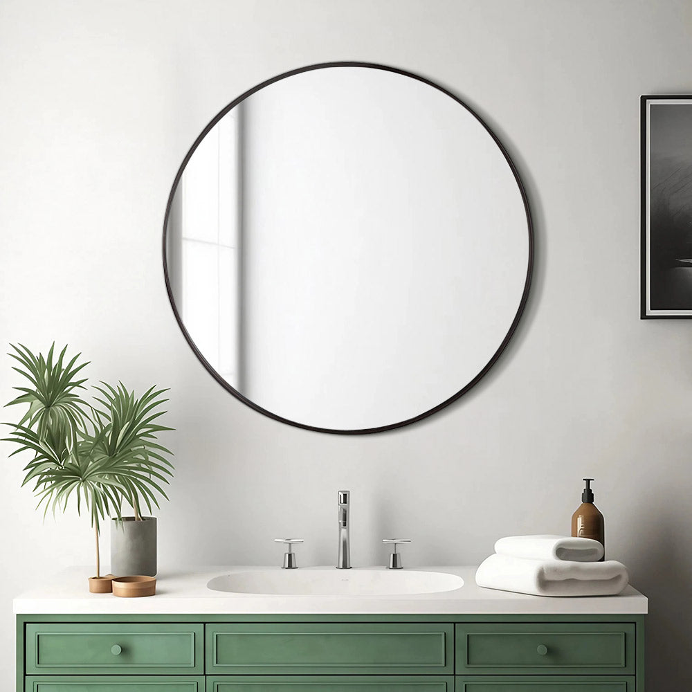 Round Black Framed Bathroom Mirror Modern Bathroom Decor