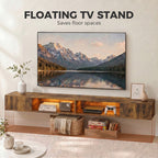 Floating Wall-Mounted TV Stand with RGB LED Lights - Rustic Brown