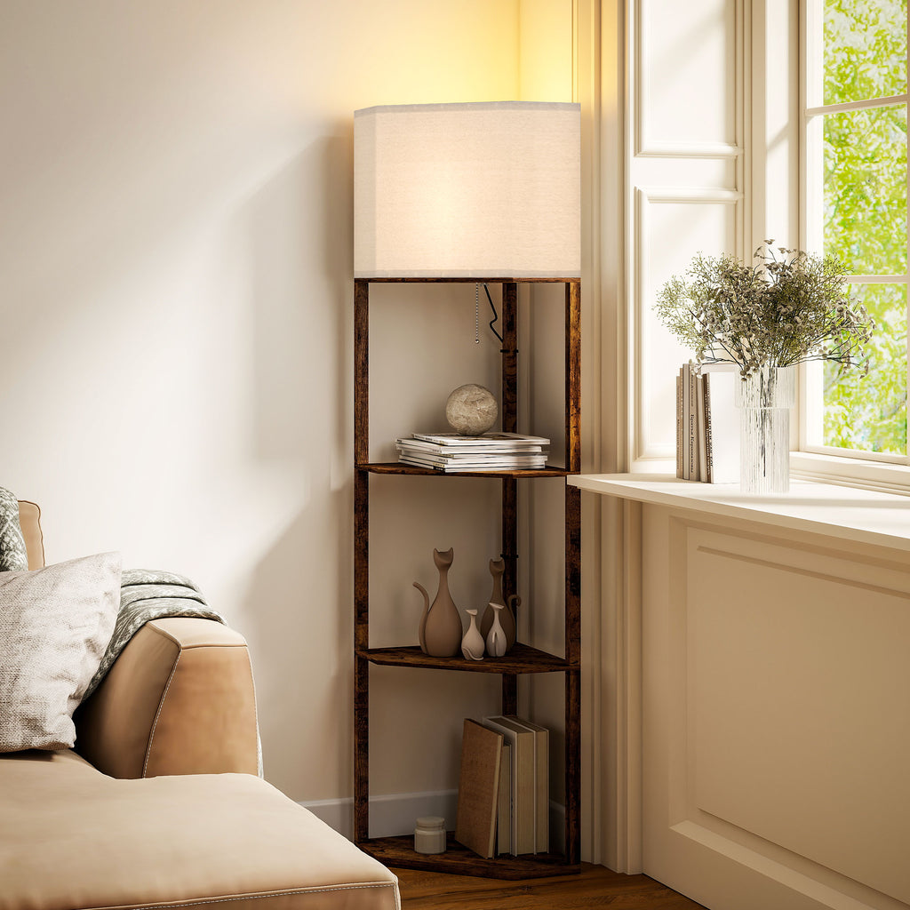 Corner Design Floor Lamp with Shelves and Pull Chain Switch