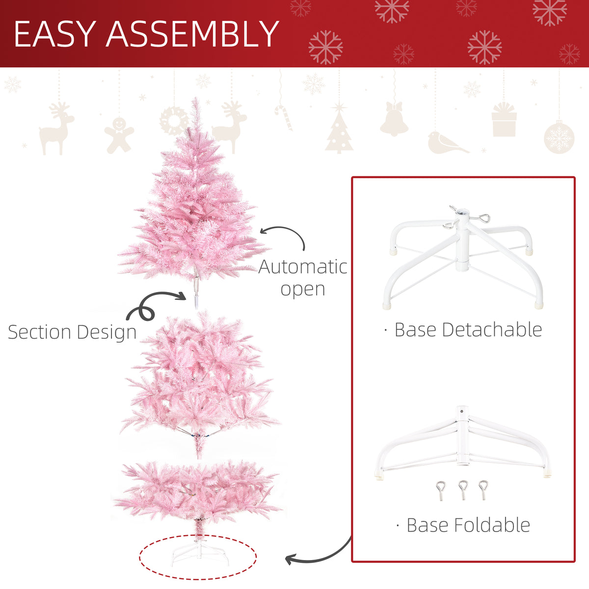6ft Pink Pop-Up Artificial Christmas Tree with 892 Branch Tips