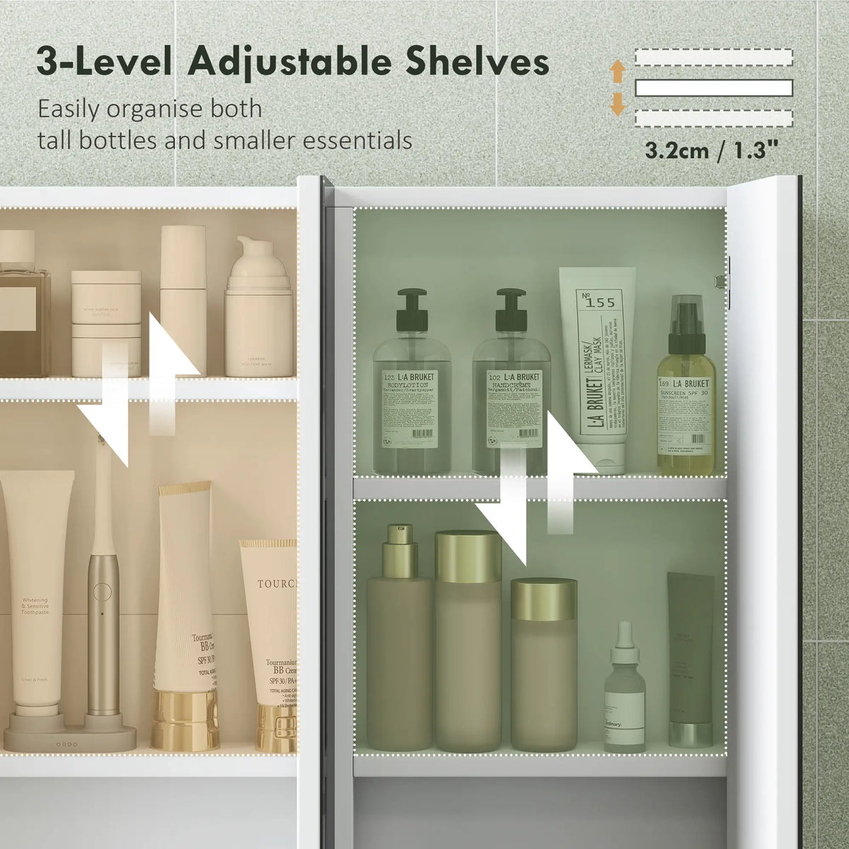 Three-Mirror Bathroom Storage Cabinet - dimensions