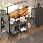 Grey TV Stand Cabinet with Slatted Tambour Doors