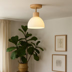 Ailse Natural Wood and Glass LED Ceiling Lamp
