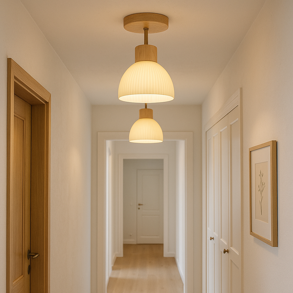 Ailse Natural Wood and Glass LED Ceiling Lamp