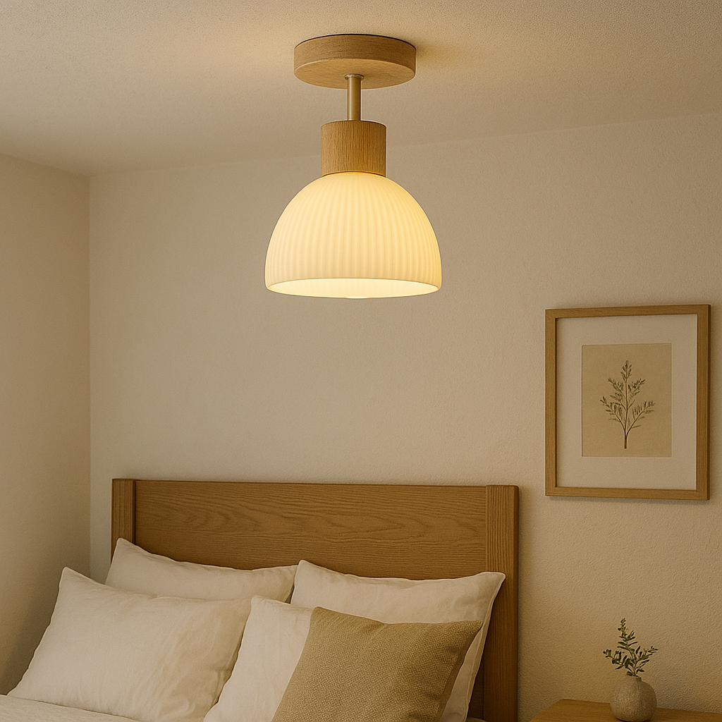 Ailse Natural Wood and Glass LED Ceiling Lamp