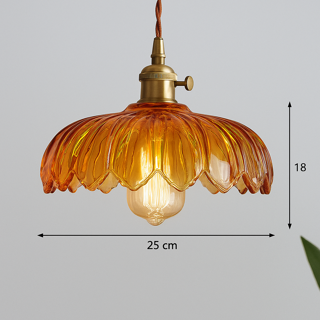 Vintage Flower Pendant Lamp with Coloured Glass Shade