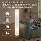 Modern Grey Standing Floor Lamp with Linen Shade and Wooden Base