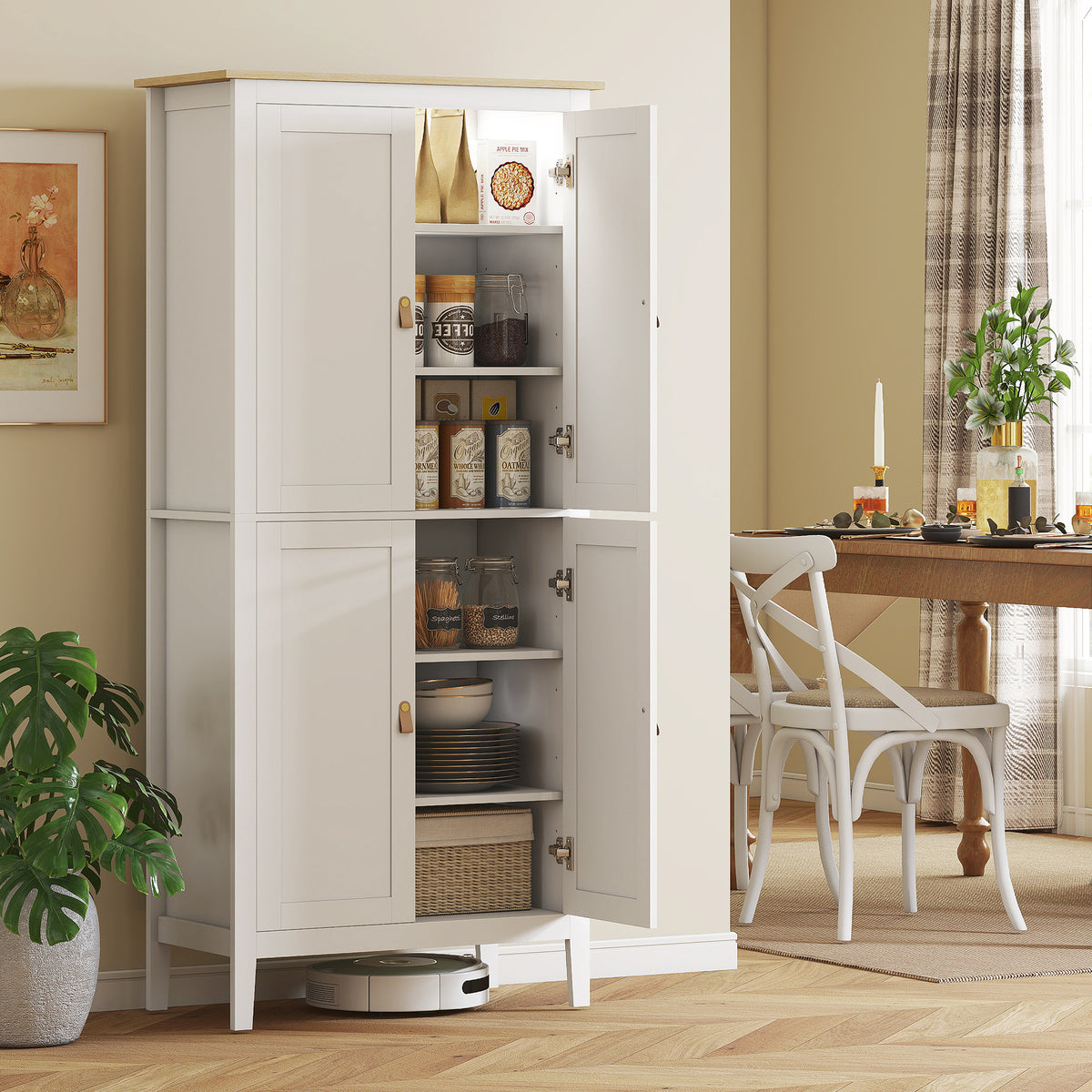 Tall Pantry Cupboard with Motion Sensor LED Light White