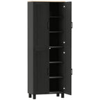 Slim Tall Storage Cupboard with Six-Tier Adjustable Shelving - Black