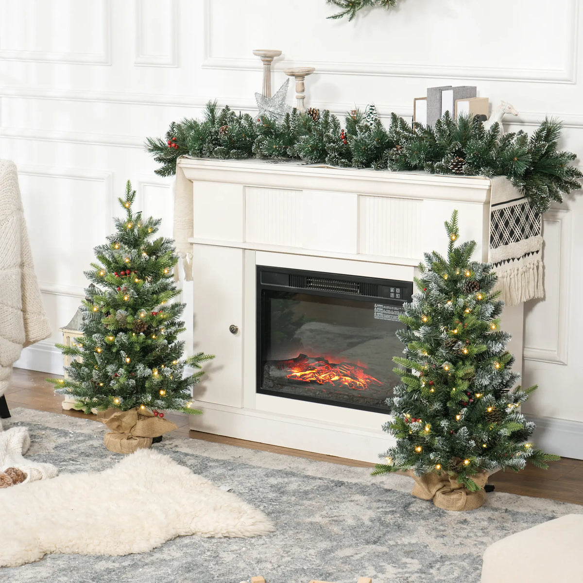 Set of 2 3ft Pre-Lit Tabletop Christmas Trees with LED Lights