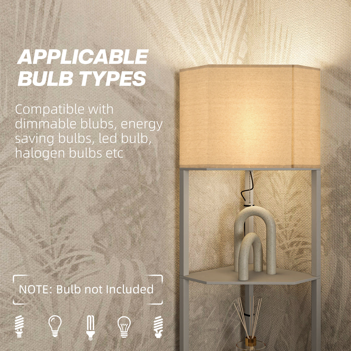 Corner Design Floor Lamp with Shelves and Pull Chain Switch