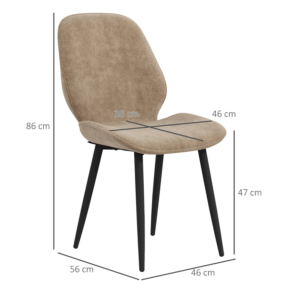 Velvet Dining Chairs Set of 2 with Steel Legs - Brown