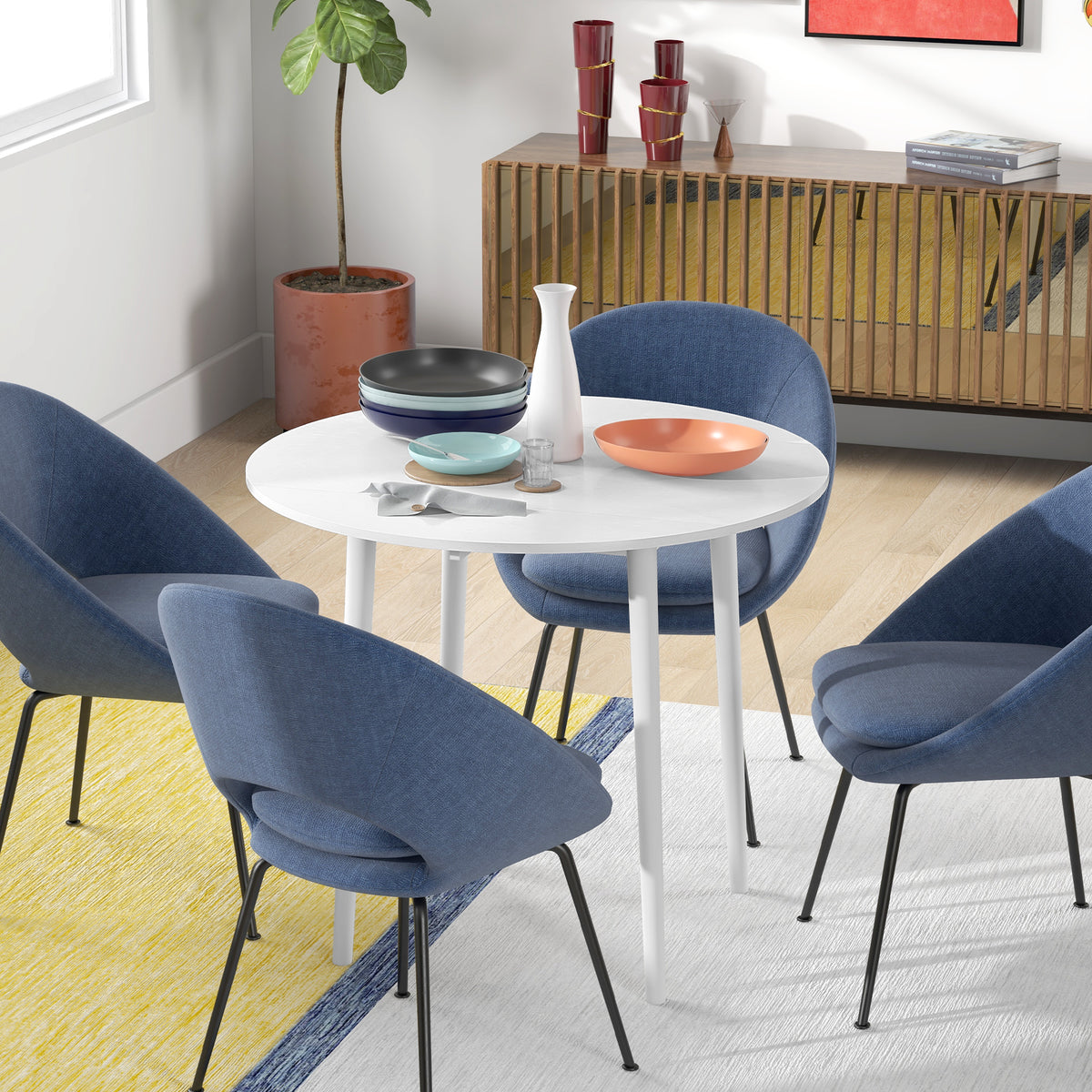 Round Drop Leaf Folding Dining Table for Four - White