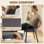 Linen Upholstered Dining Chairs Set of 2 with Curved Backrest Dark Grey