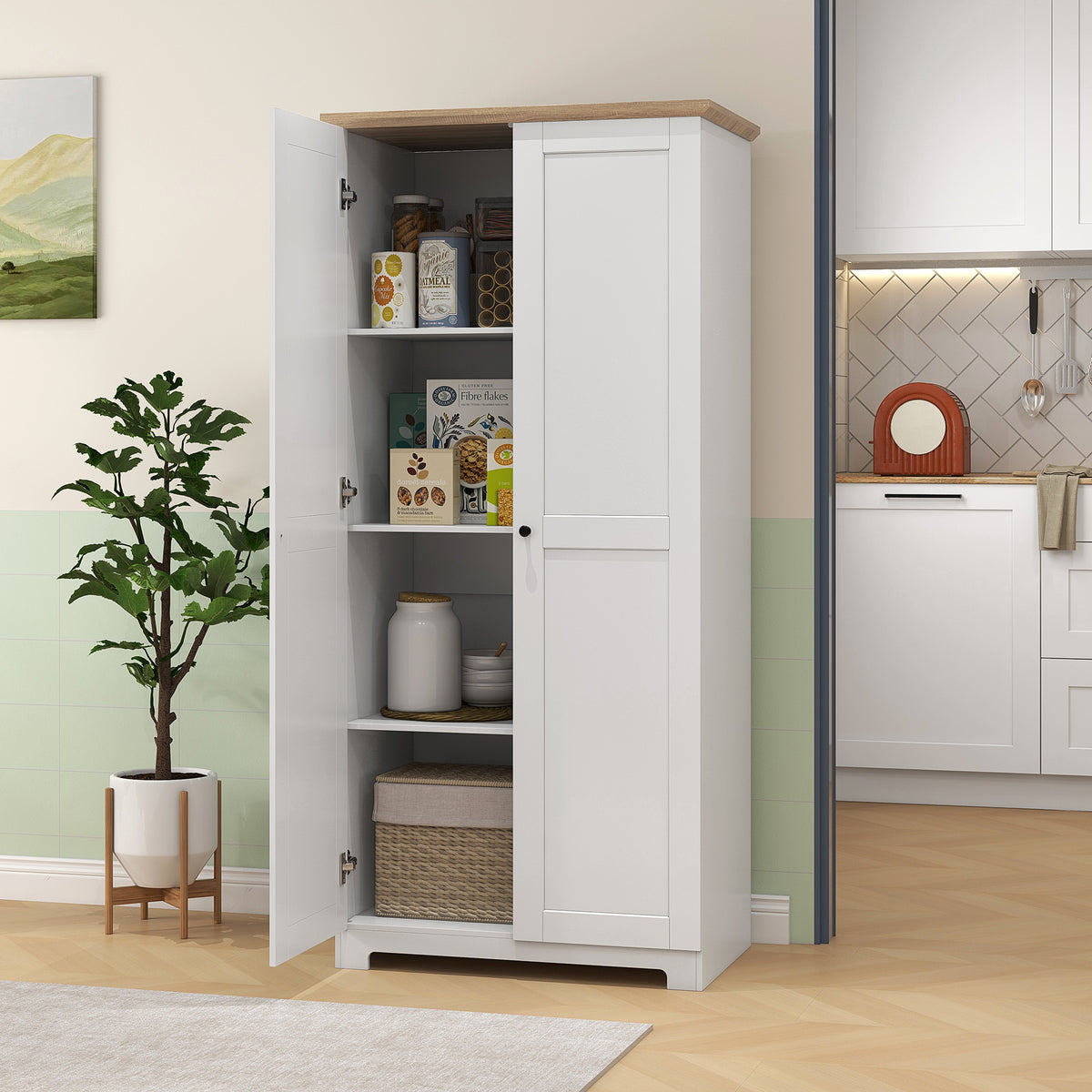 Tall Storage Cabinet with Two Doors and Adjustable Shelves White
