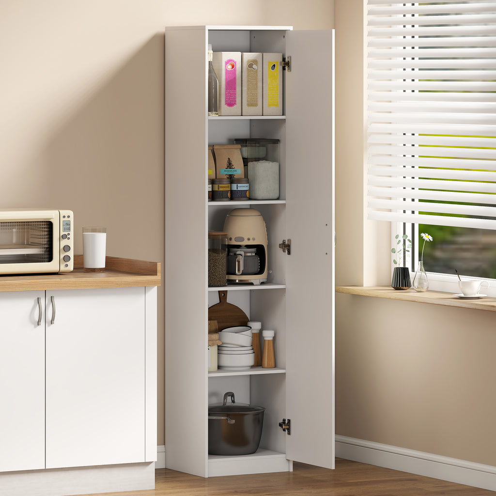 Slim Five-Tier Pantry Storage Cabinet with Soft-Close Hinges White