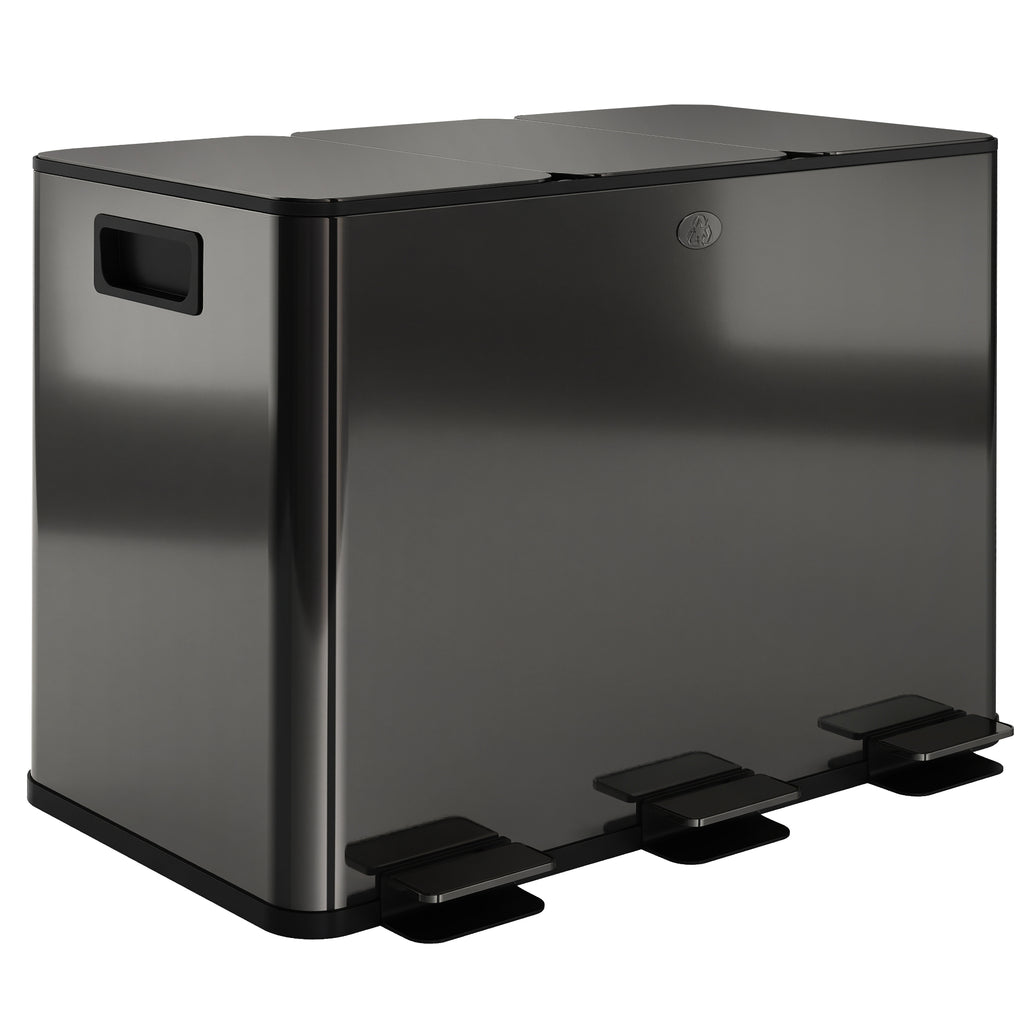 Triple Compartment Pedal Bin with Soft-Close Lid - Black