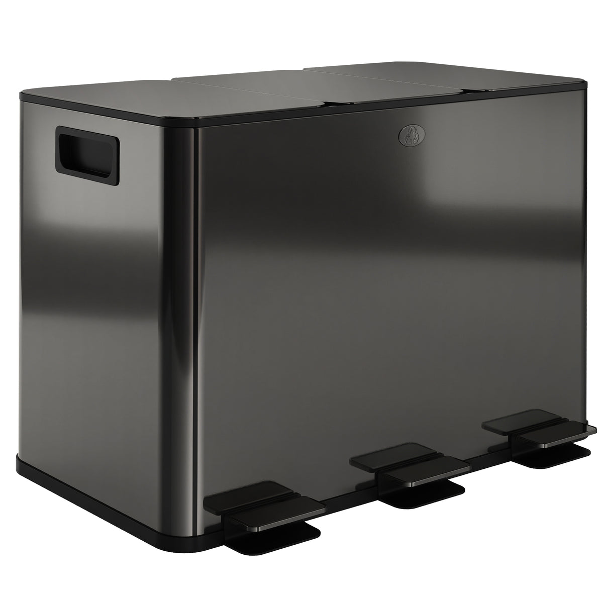 Triple Compartment Pedal Bin with Soft-Close Lid - Black