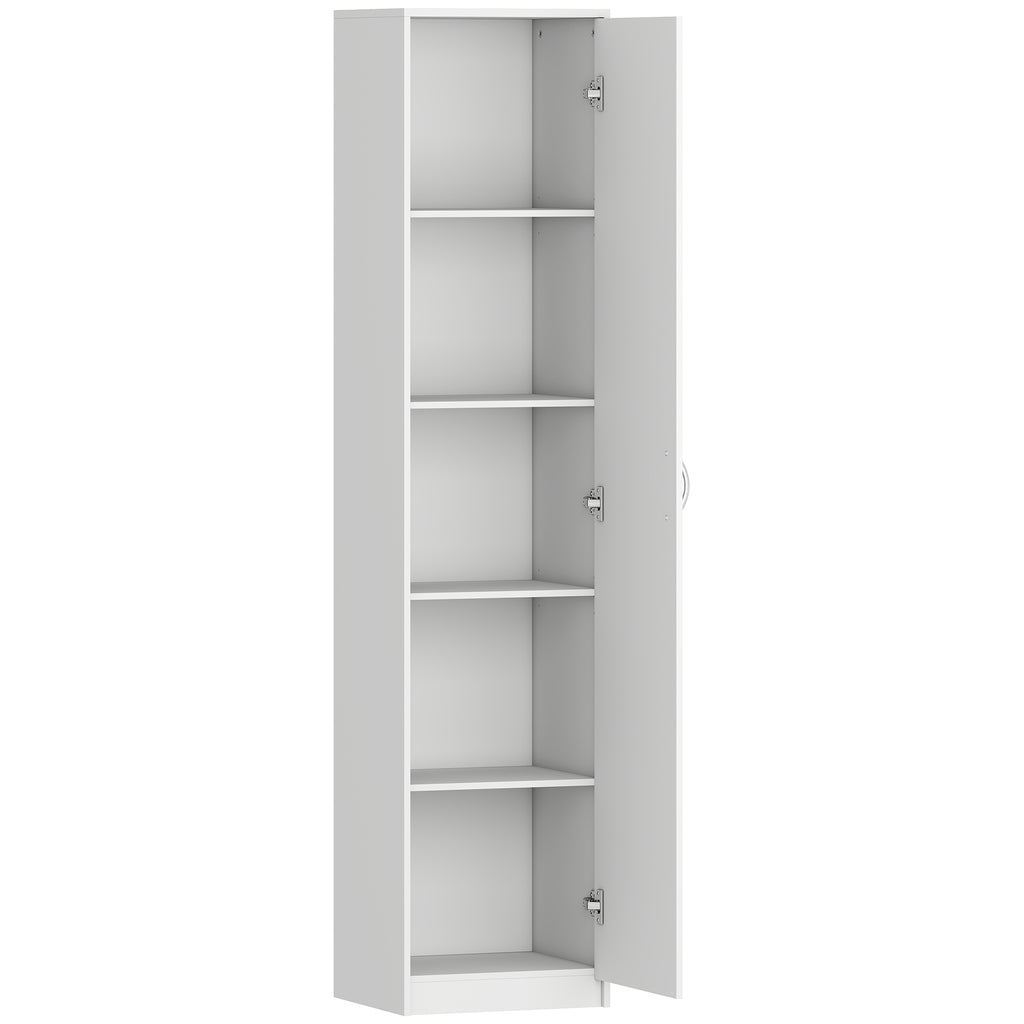 Slim Five-Tier Pantry Storage Cabinet with Soft-Close Hinges White