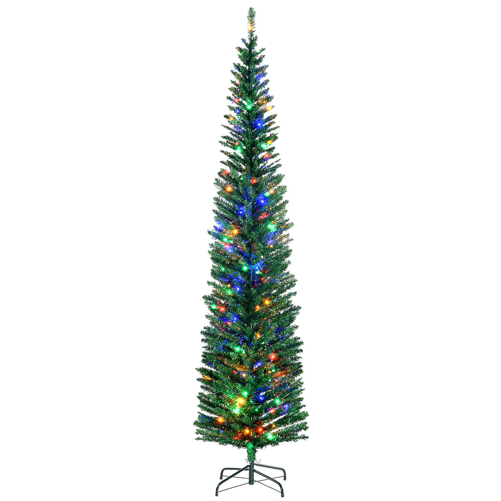 7.5ft Pre-Lit Pencil Shape Christmas Tree with Colourful LED Lights