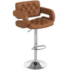 PU Leather Swivel Bar Stool with Backrest and Footrest - Brown