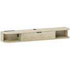 Natural Wood Floating TV Unit with Flip Drawer