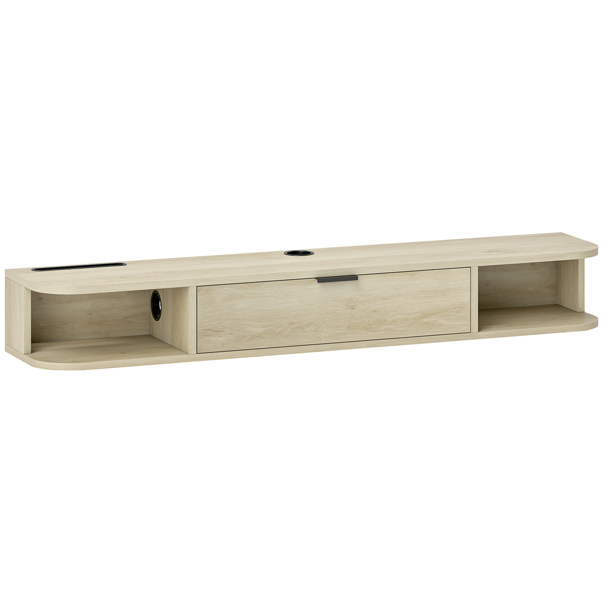 Natural Wood Floating TV Unit with Flip Drawer