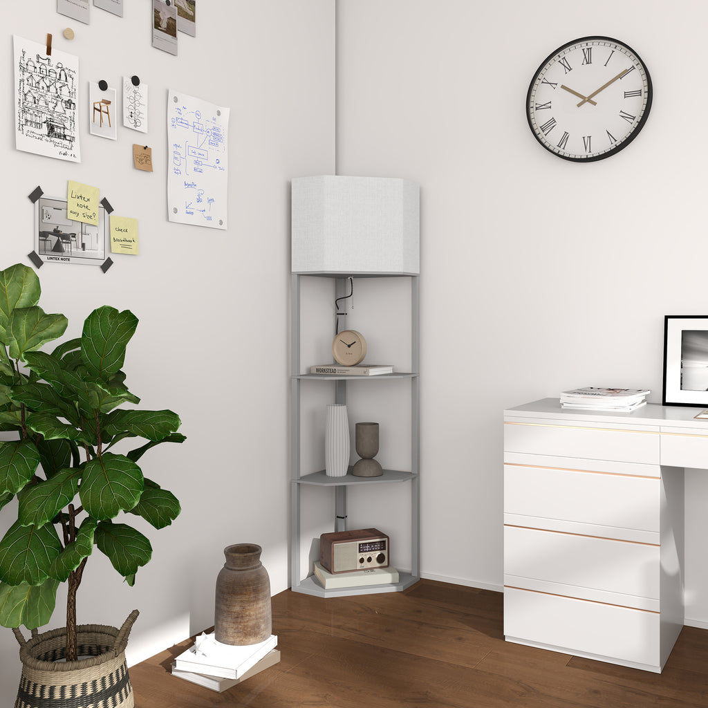 Corner Design Floor Lamp with Shelves and Pull Chain Switch