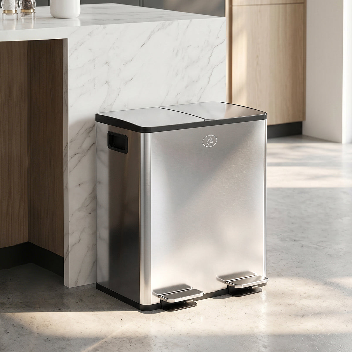 Dual Compartment Recycling Bin with Deodoriser Holders - Silver