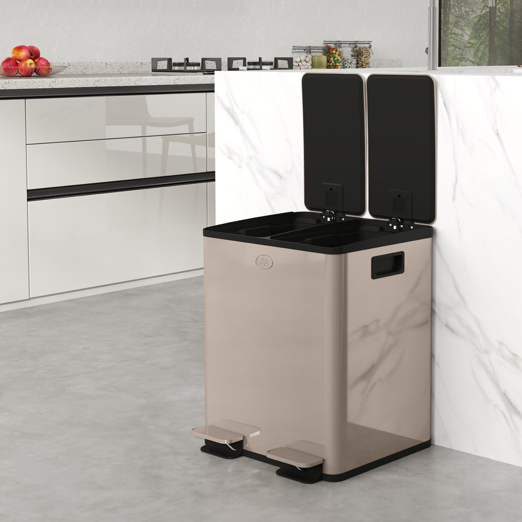 Dual Compartment Recycling Bin with Deodoriser Holders