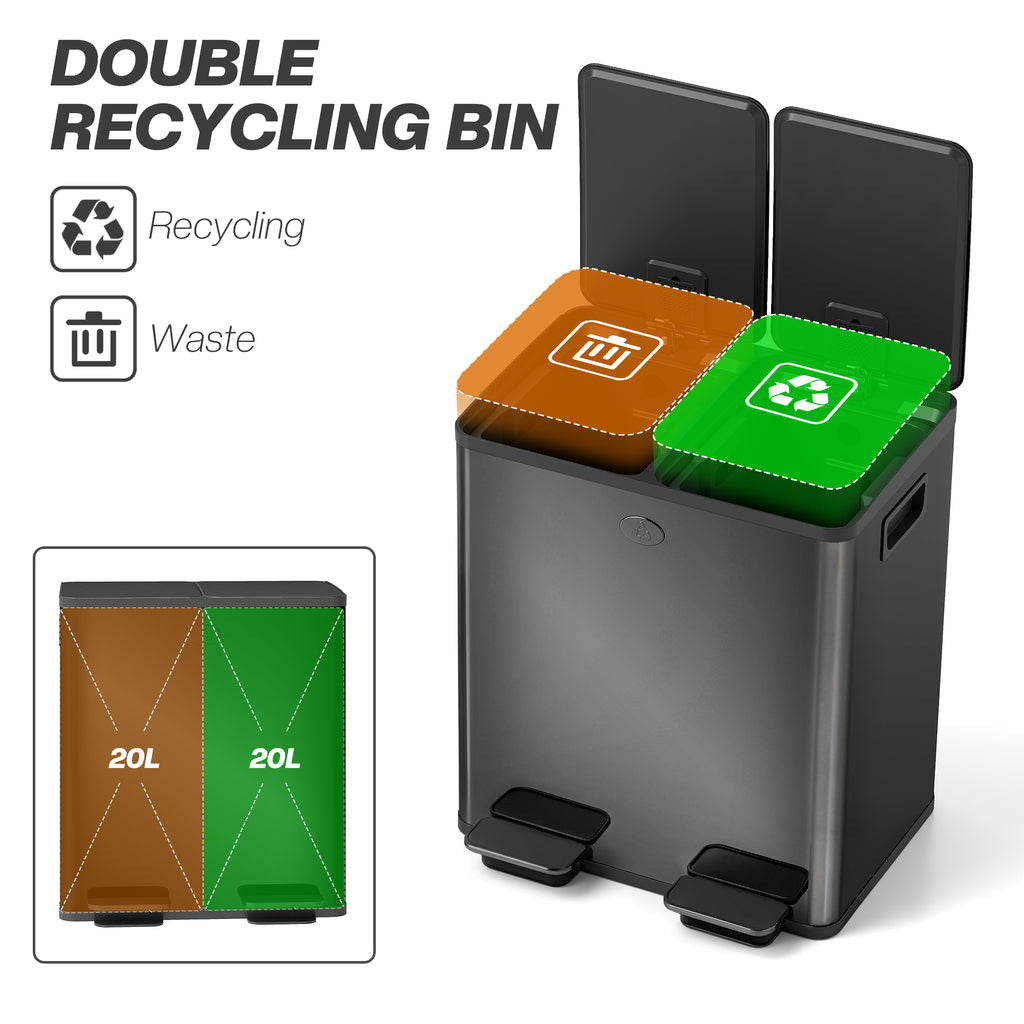 Dual Compartment Recycling Bin with Deodoriser Holders - Black (Alt)