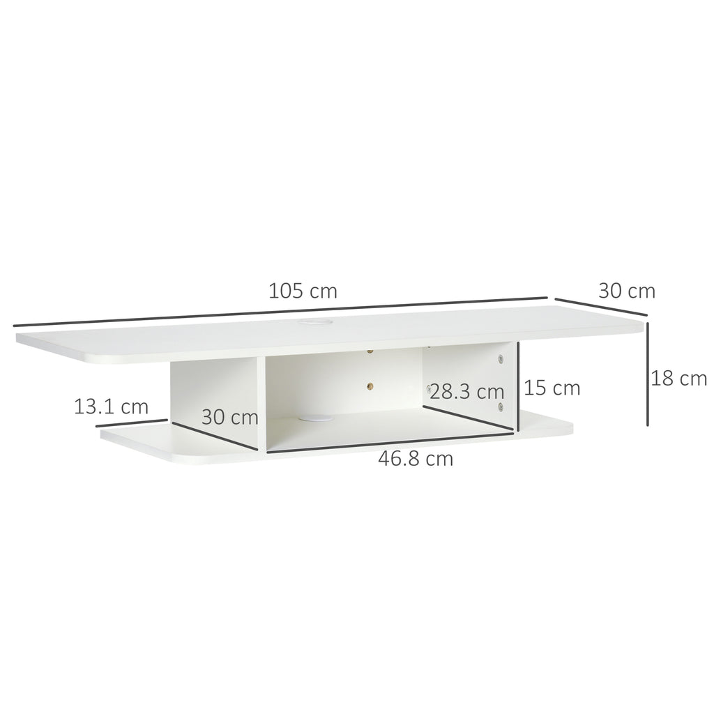 White Floating Wall-Mounted TV Shelf with Storage