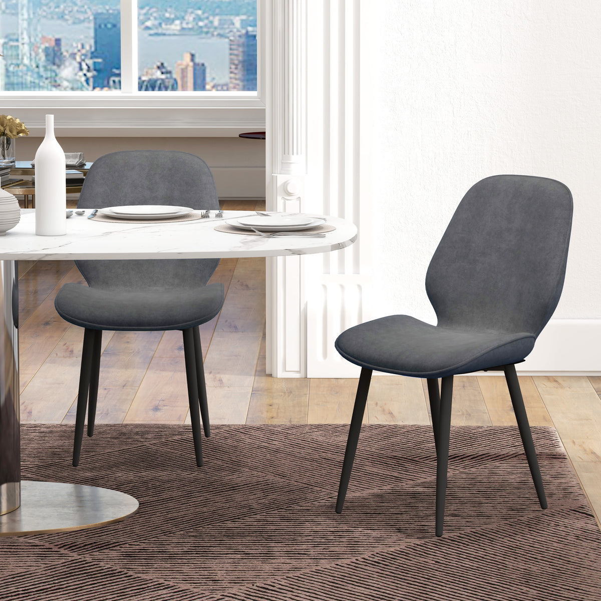 Velvet Dining Chairs Set of 2 with Steel Legs