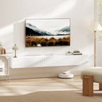 Fluted Floating TV Stand with Cable Management - White