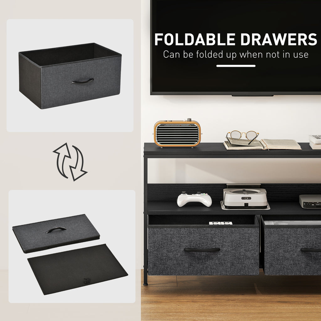and Black TV Cabinet with Foldable Linen Drawers - Black