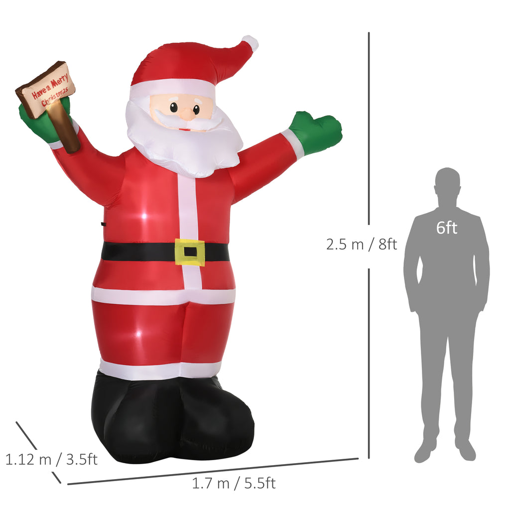 8ft Light-Up Inflatable Santa Claus with Blessings Sign Red