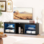 Black TV Stand with RGB LED Lights and Glass Shelves