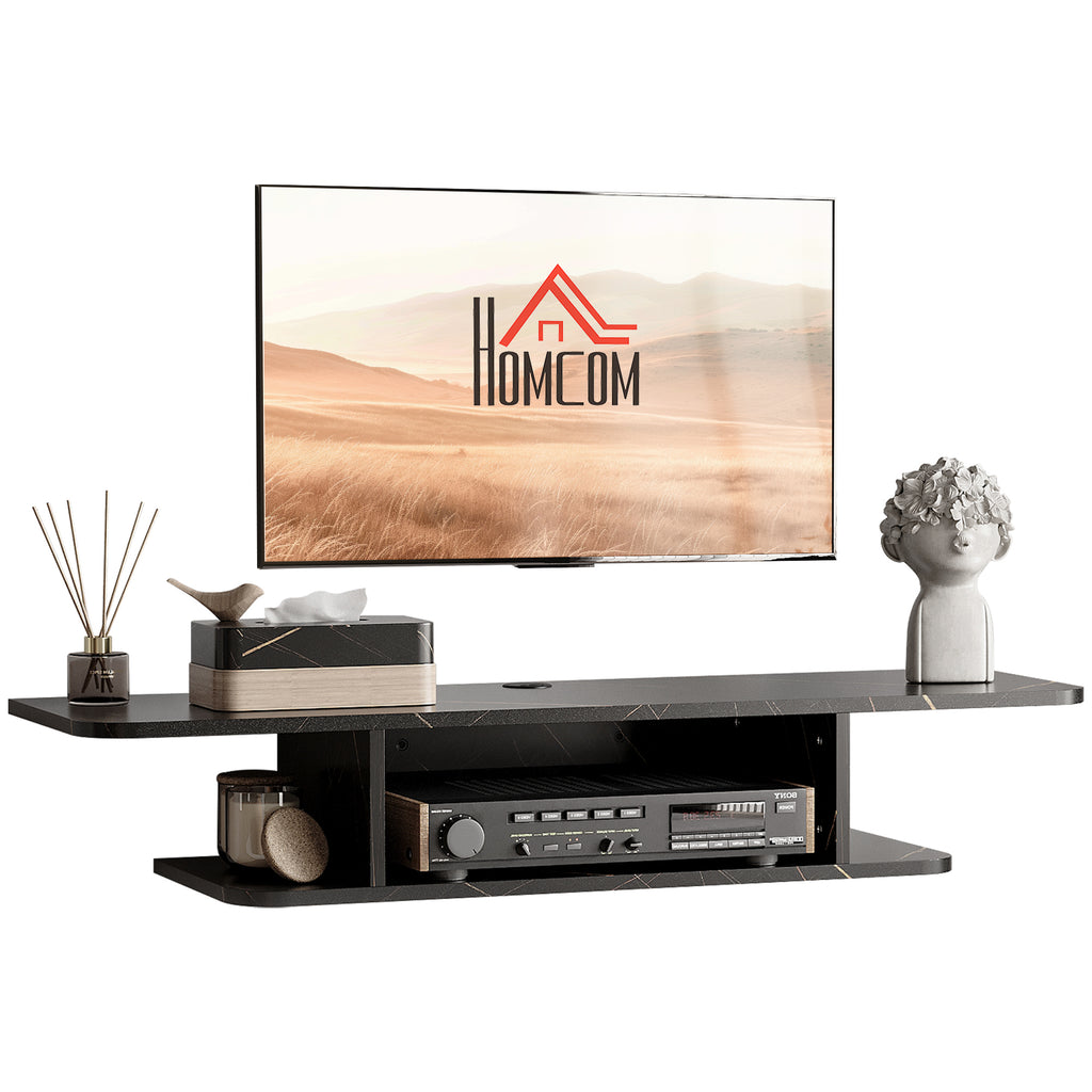 Floating Wall-Mounted TV Shelf with Storage - Black