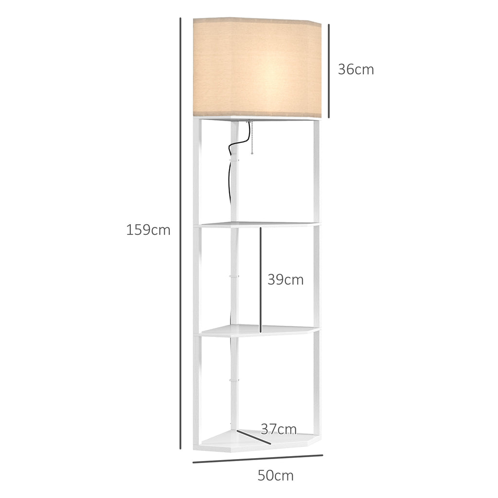 Corner Design Floor Lamp with Shelves and Pull Chain Switch