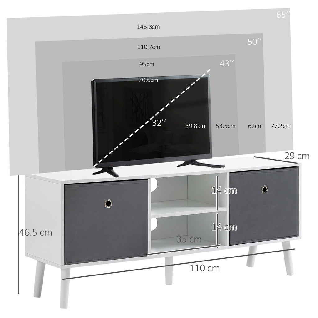 White and Grey TV Stand with 2 Drawers and 2 Shelves