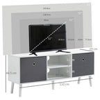 White and Grey TV Stand with 2 Drawers and 2 Shelves