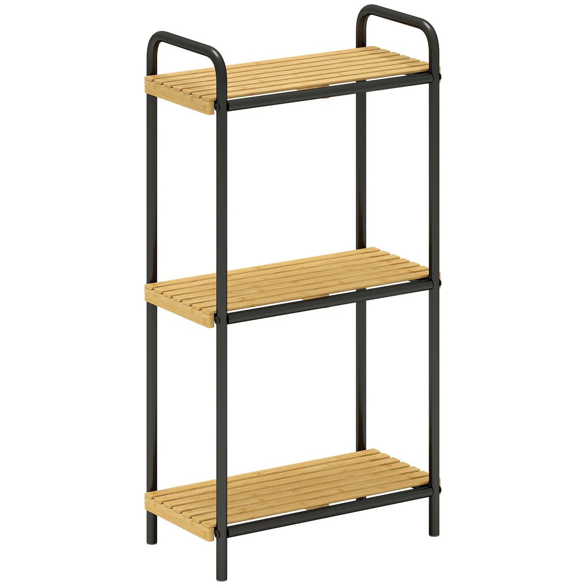 Three-Tier Narrow Bamboo and Steel Storage Shelf Black