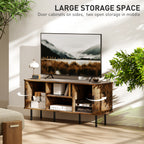 TV Stand Cabinet with Slatted Tambour Doors - Rustic Brown