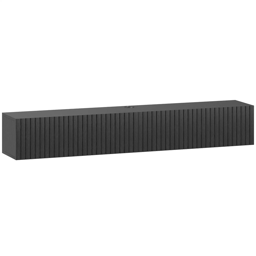 Black Fluted 140cm Floating TV Stand with Flip Cabinets