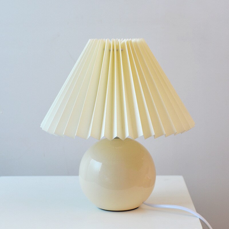 Ceramic Table Lamp with Folded Shade Warm Ambient Lighting